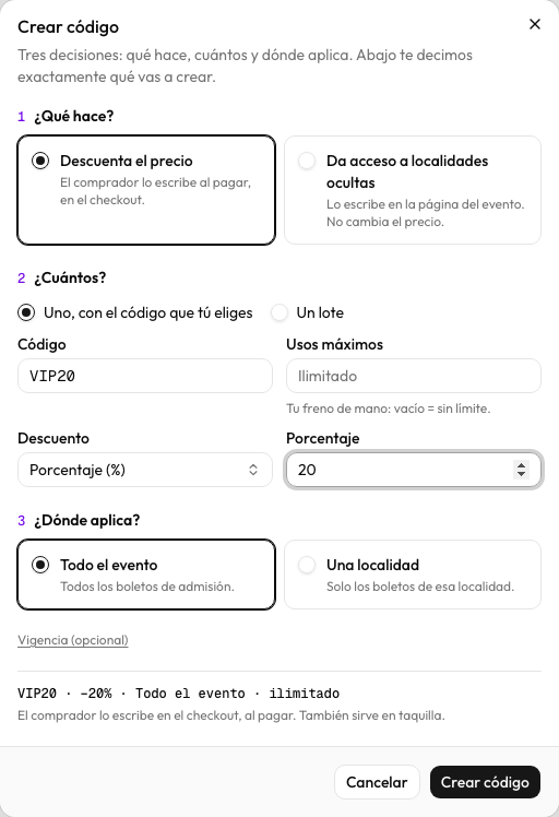 Crear código