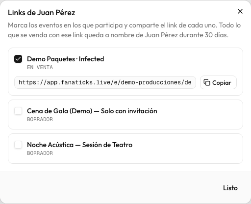 Links de un vendedor